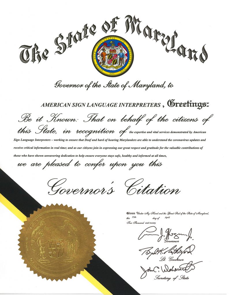 Governor's Citation: ASL Interpreters
