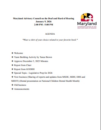 ODHH Jan. 09, 2026 meeting agenda