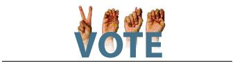 Image of ASL displaying the word VOTE