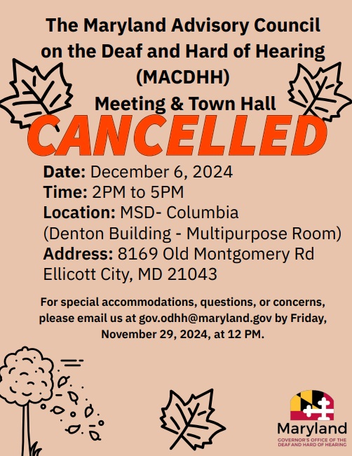 MACDHH DECEMBER 6, 2024 TOWNHALL AND MEETING - CANCELLED