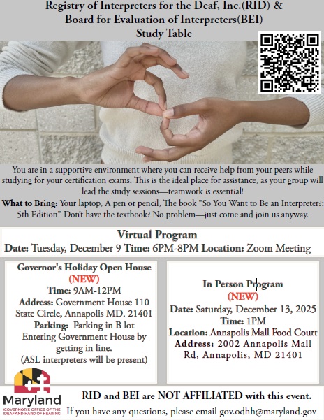 Registry of Interpreters for the Deaf, Inc.(RID) & Board for Evaluation of Interpreters(BEI) Study Table