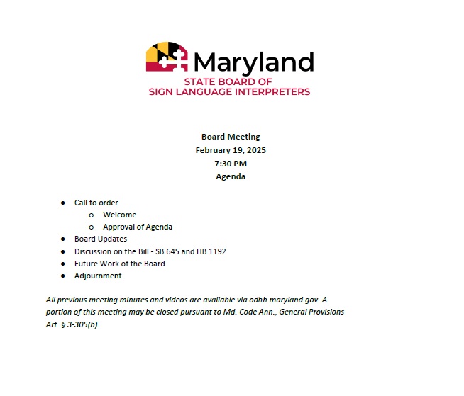 Feb. 19, 2026 SBSLI Open Meeting Agenda