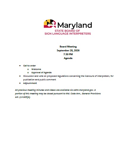 Sept 28, 2026 SBSLI Board Meeting Agenda